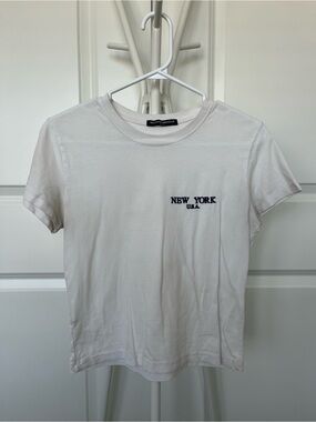 Brandy Melville White New York Embroidered Tee